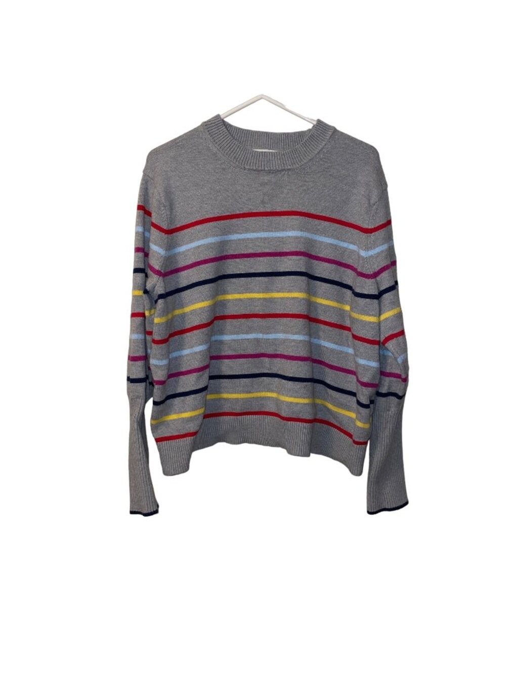 La Ligne Stripe Sweater Crew Neck Size 2X Gray, Red, Yellow 3% Cashmere